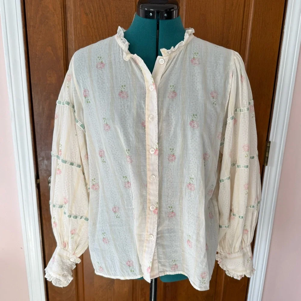 Loveshackfancy Rose printed Love Letters blouse Medium - Picture 1 of 8